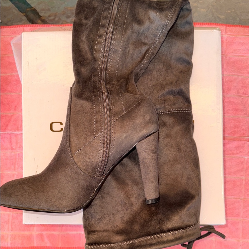 Cape Robbin Charcoal Gray Suede-Look High Heel Boots